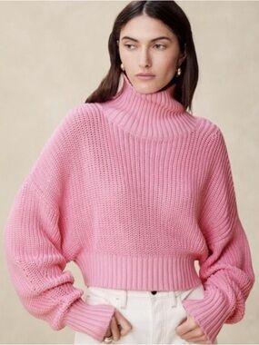 Banana Republic Janie Cropped Knit Sweater Pink Spring Lily